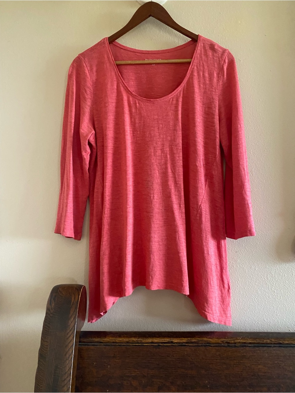 Eileen Fisher Organic Cotton Hemp Orange 3/4 Sleeve Slub Knit Top